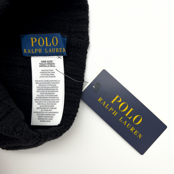 Polo Ralph Lauren Men's Black Wool Blend Ribbed Cuff Knit Beanie Hat RL Pony - Picture 5 of 5